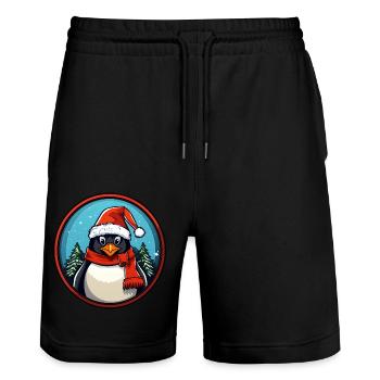 Pinguin Weihnachten - Stanley/Stella Unisex Bio Joggingshorts Trainer  - Schwarz - Vorne - Nik (191cm) & Marisol (170cm)