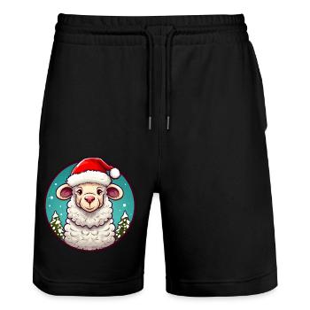 Schaf Weihnachten - Stanley/Stella Unisex Bio Joggingshorts Trainer  - Schwarz - Vorne - Nik (191cm) & Marisol (170cm)