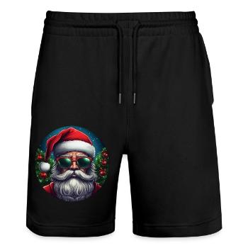 cool Santa Claus - Stanley/Stella Trainer Unisex Organic Jogging Shorts - black - Front - Nik (191cm) & Marisol (170cm)