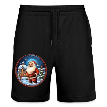 Noël du Père Noël - Short de jogging bio TRAINER Stanley/Stella unisexe - noir - Devant - Nik (191cm) & Marisol (170cm)