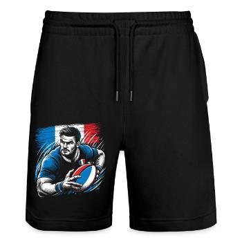 Rugbyman français - Short de jogging bio TRAINER Stanley/Stella unisexe - noir - Devant - Nik (191cm) & Marisol (170cm)