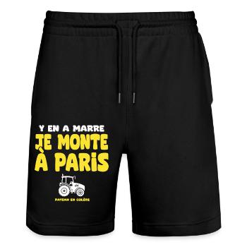 tracteur paysan en colère tous à Paris - Short de jogging bio TRAINER Stanley/Stella unisexe - noir - Devant - Nik (191cm) & Marisol (170cm)