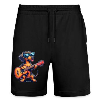 Dackel Gitarrist Musikalischer Hund Gitarrenspiel - Stanley/Stella Unisex Bio Joggingshorts Trainer  - Schwarz - Vorne - Nik (191cm) & Marisol (170cm)