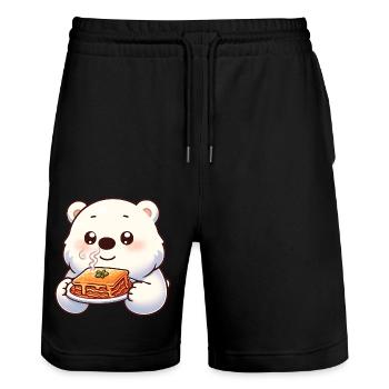 Polar bear enjoys Italian lasagna - Stanley/Stella Trainer Unisex Organic Jogging Shorts - black - Front - Nik (191cm) & Marisol (170cm)