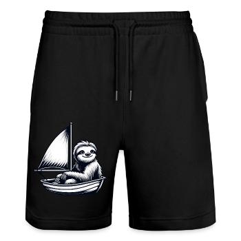 Cooler Sommer Segelboot Faultier - Stanley/Stella Unisex Bio Joggingshorts Trainer  - Schwarz - Vorne - Nik (191cm) & Marisol (170cm)