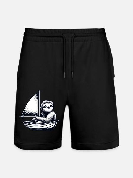 Cool Summer Sailboat Sloth - Stanley/Stella Trainer Unisex Organic Jogging Shorts - black
