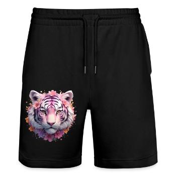Tiger Head - Stanley/Stella Trainer Unisex Organic Jogging Shorts - black - Front - Nik (191cm) & Marisol (170cm)