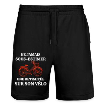 Unterschätzen Sie niemals eine Rentnerin auf ihrem Fahrrad - Stanley/Stella Unisex Bio Joggingshorts Trainer  - Schwarz - Vorne - Nik (191cm) & Marisol (170cm)