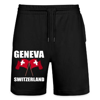 Schweiz Genf - Stanley/Stella Unisex Bio Joggingshorts Trainer  - Schwarz - Vorne - Nik (191cm) & Marisol (170cm)