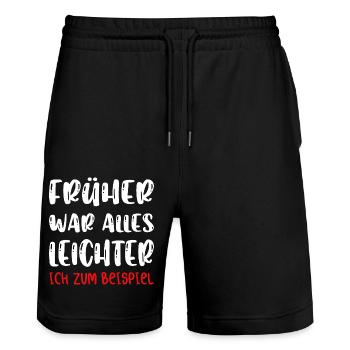 Früher war alles besser ich bin von früher. - Stanley/Stella Unisex Bio Joggingshorts Trainer  - Schwarz - Vorne - Nik (191cm) & Marisol (170cm)