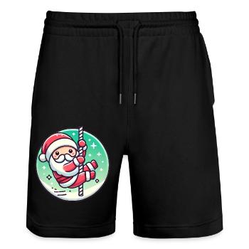 Funny Santa Pole Dance Cartoon - Stanley/Stella Trainer Unisex Organic Jogging Shorts - black - Front - Nik (191cm) & Marisol (170cm)