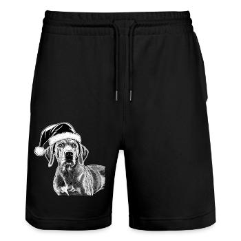 Rhodesian Ridgeback Christmas - Stanley/Stella Trainer Unisex Organic Jogging Shorts - black - Front - Nik (191cm) & Marisol (170cm)