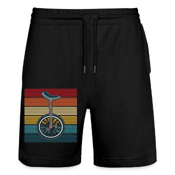 Unicycle Riding Retro Vintage Unicycle Sunset - Stanley/Stella Trainer Unisex Organic Jogging Shorts - black - Front - Nik (191cm) & Marisol (170cm)