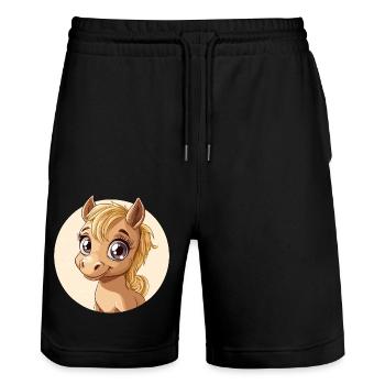 Happy Pony - Stanley/Stella Trainer Unisex Organic Jogging Shorts - black - Front - Nik (191cm) & Marisol (170cm)