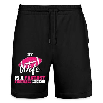 Football Wife - Stanley/Stella Trainer Unisex Organic Jogging Shorts - black - Front - Nik (191cm) & Marisol (170cm)