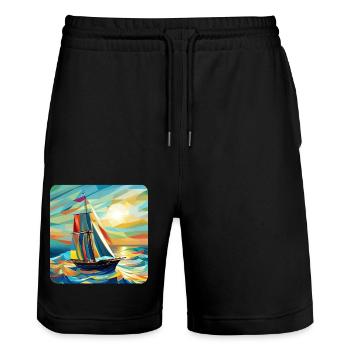 Schiff und Sonnenschein - Stanley/Stella Unisex Bio Joggingshorts Trainer  - Schwarz - Vorne - Nik (191cm) & Marisol (170cm)