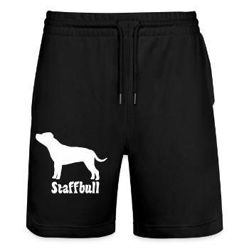 Staffordshire Bullterrier - Stanley/Stella Unisex Bio Joggingshorts Trainer  - Schwarz - Vorne - Nik (191cm) & Marisol (170cm)