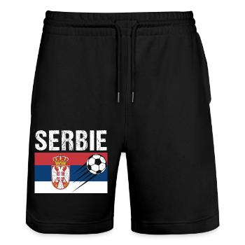 Drapeau Serbie cadeau football foot serbe - Short de jogging bio TRAINER Stanley/Stella unisexe - noir - Devant - Nik (191cm) & Marisol (170cm)