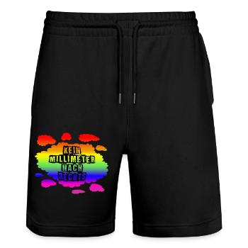 AfD stoppen gegen rechts Demokratie Vielfalt links - Stanley/Stella Unisex Bio Joggingshorts Trainer  - Schwarz - Vorne - Nik (191cm) & Marisol (170cm)