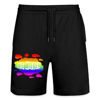AfD stoppen gegen rechts Demokratie Vielfalt links - Stanley/Stella Unisex Bio Joggingshorts Trainer  - Schwarz - Vorne - Nik (191cm) & Marisol (170cm)