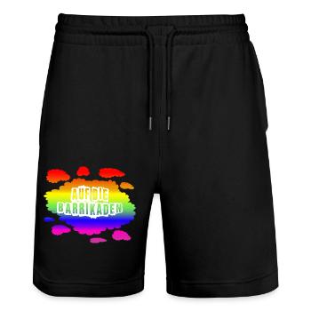 AfD stoppen gegen rechts Demokratie Vielfalt links - Stanley/Stella Unisex Bio Joggingshorts Trainer  - Schwarz - Vorne - Nik (191cm) & Marisol (170cm)