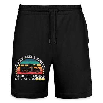Camping et apéro humour campeur cadeau vintage - Short de jogging bio TRAINER Stanley/Stella unisexe - noir - Devant - Nik (191cm) & Marisol (170cm)
