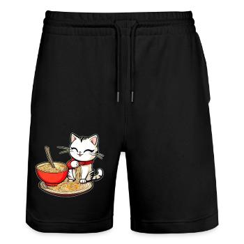 Mignon chat asiatique et nouilles ramen - Short de jogging bio TRAINER Stanley/Stella unisexe - noir - Devant - Nik (191cm) & Marisol (170cm)