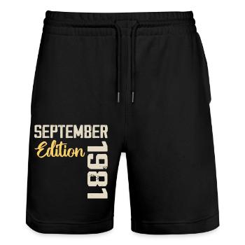 September 1981 - 43rd Anniversary September 1981 - Stanley/Stella Trainer Unisex Organic Jogging Shorts - black - Front - Nik (191cm) & Marisol (170cm)
