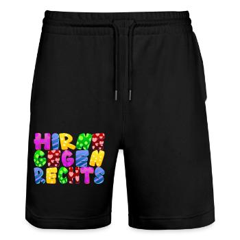 AfD stoppen gegen rechts Demokratie Vielfalt links - Stanley/Stella Unisex Bio Joggingshorts Trainer  - Schwarz - Vorne - Nik (191cm) & Marisol (170cm)
