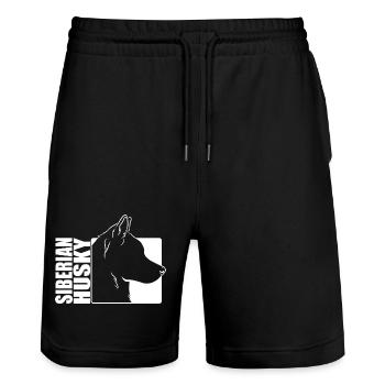 Siberian Husky Profile Dog Dog Wilsigns - Stanley/Stella Trainer Unisex Organic Jogging Shorts - black - Front - Nik (191cm) & Marisol (170cm)