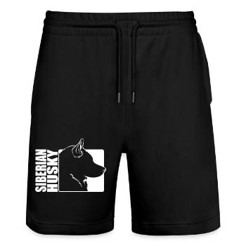 Siberian Husky Profile Dog Dog Wilsigns - Stanley/Stella Trainer Unisex Organic Jogging Shorts - black - Front - Nik (191cm) & Marisol (170cm)