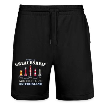 Ostfriesland Urlaubsreif, deutsche Nordsee - Stanley/Stella Unisex Bio Joggingshorts Trainer  - Schwarz - Vorne - Nik (191cm) & Marisol (170cm)
