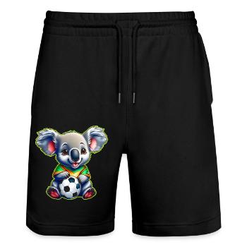 Ours Koala mignon avec ballon de football - Short de jogging bio TRAINER Stanley/Stella unisexe - noir - Devant - Nik (191cm) & Marisol (170cm)