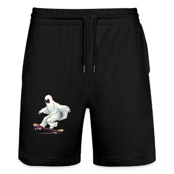 Cool Cartoon Halloween Ghost on his Skateboard - Stanley/Stella Trainer Unisex Organic Jogging Shorts - black - Front - Nik (191cm) & Marisol (170cm)