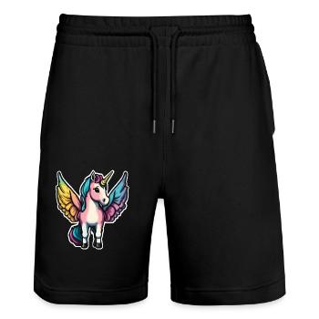 Licorne avec des ailes - Short de jogging bio TRAINER Stanley/Stella unisexe - noir - Devant - Nik (191cm) & Marisol (170cm)