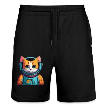 Astrokatze - Stanley/Stella Unisex Bio Joggingshorts Trainer  - Schwarz - Vorne - Nik (191cm) & Marisol (170cm)