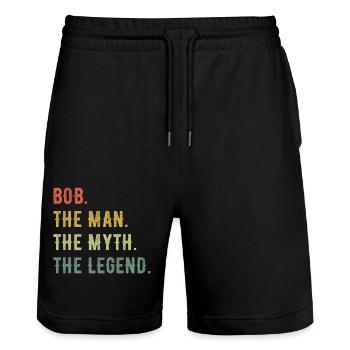 Robert Bob Vorname Kurzform Man Myth Legend - Stanley/Stella Unisex Bio Joggingshorts Trainer  - Schwarz - Vorne - Nik (191cm) & Marisol (170cm)
