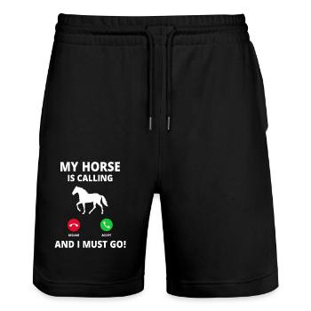 Pferd Anruf Call Pferdebesitzer Pferdebesitzerin - Stanley/Stella Unisex Bio Joggingshorts Trainer  - Schwarz - Vorne - Nik (191cm) & Marisol (170cm)