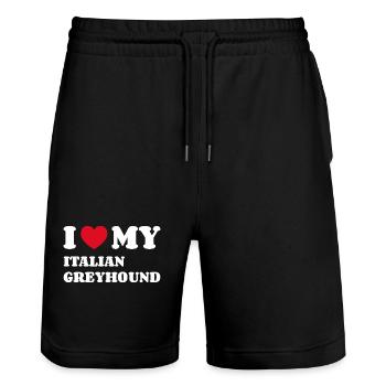 Italian Greyhound Italienisches Windspiel - Stanley/Stella Unisex Bio Joggingshorts Trainer  - Schwarz - Vorne - Nik (191cm) & Marisol (170cm)