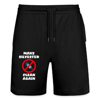 Make New Year's Eve Clean Again Fireworks Opponents - Stanley/Stella Trainer Unisex Organic Jogging Shorts - black - Front - Nik (191cm) & Marisol (170cm)