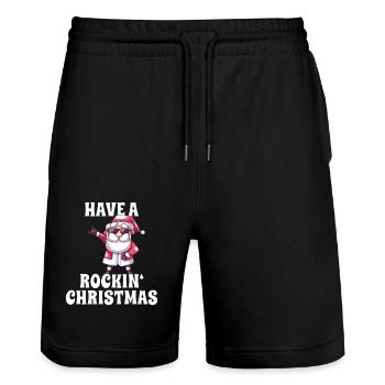 Rockiger Weihnachtsmann - Stanley/Stella Unisex Bio Joggingshorts Trainer  - Schwarz - Vorne - Nik (191cm) & Marisol (170cm)