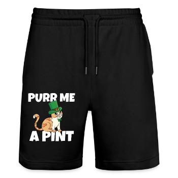 St. Patricks Day Freche Durstige Katze Leprechaun - Stanley/Stella Unisex Bio Joggingshorts Trainer  - Schwarz - Vorne - Nik (191cm) & Marisol (170cm)