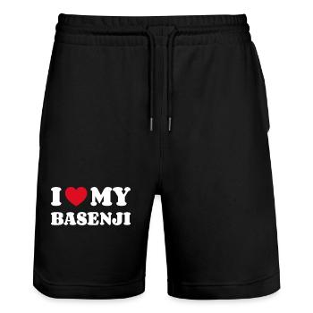 I Love My Basenji - Stanley/Stella Unisex Bio Joggingshorts Trainer  - Schwarz - Vorne - Nik (191cm) & Marisol (170cm)