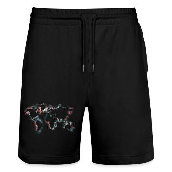 map of the world - Stanley/Stella Trainer Unisex Organic Jogging Shorts - black - Front - Nik (191cm) & Marisol (170cm)