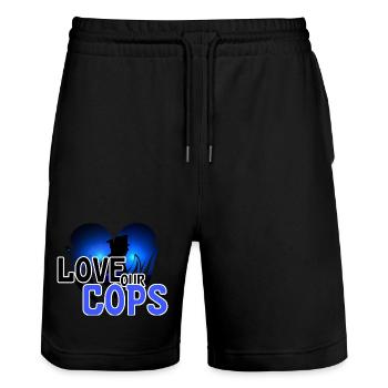 Love Police Policeman Saying Profession - Stanley/Stella Trainer Unisex Organic Jogging Shorts - black - Front - Nik (191cm) & Marisol (170cm)