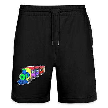 Eisenbahn Dampflok Kinder - Stanley/Stella Unisex Bio Joggingshorts Trainer  - Schwarz - Vorne - Nik (191cm) & Marisol (170cm)