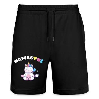 Namasthé Cadeau Humour Yoga Licorne Femmes Filles - Short de jogging bio TRAINER Stanley/Stella unisexe - noir - Devant - Nik (191cm) & Marisol (170cm)