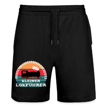 Eisenbahn Kinder Dampflok Lokführer - Stanley/Stella Unisex Bio Joggingshorts Trainer  - Schwarz - Vorne - Nik (191cm) & Marisol (170cm)