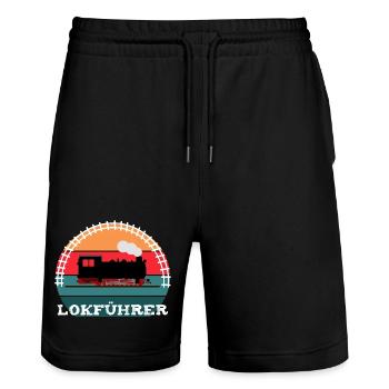 Lokführer Eisenbahn Dampflok - Stanley/Stella Unisex Bio Joggingshorts Trainer  - Schwarz - Vorne - Nik (191cm) & Marisol (170cm)