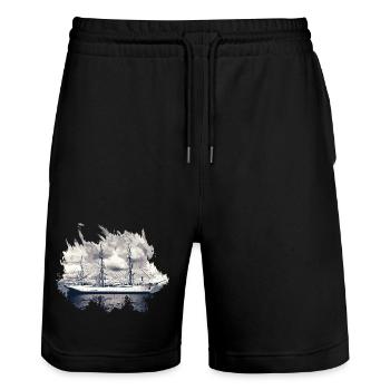 Gorch Fock Segelschiff - Stanley/Stella Unisex Bio Joggingshorts Trainer  - Schwarz - Vorne - Nik (191cm) & Marisol (170cm)